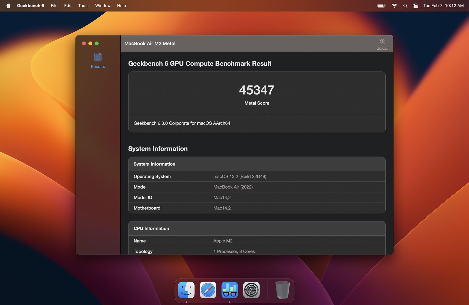 macOS 13 上的跑分主界面